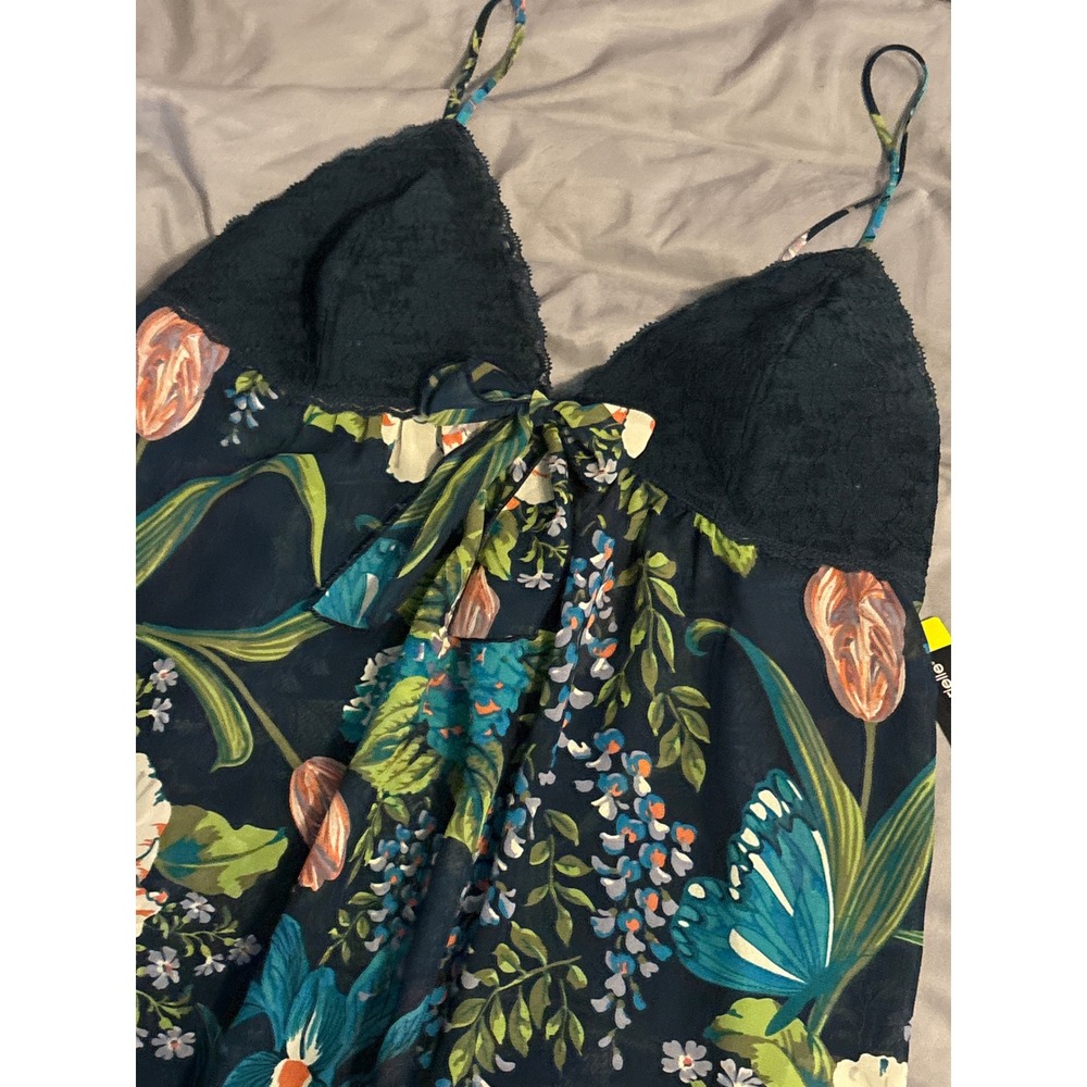 NEW Ambrielle Dark Green Floral‎ Print Babydoll Chemise Lingerie, Medium - Picture 3 of 5